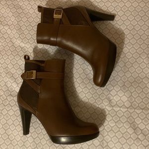 Brown Booties Carlo Rossetti Size 8.5 3 inch heel, 1 inch platform.